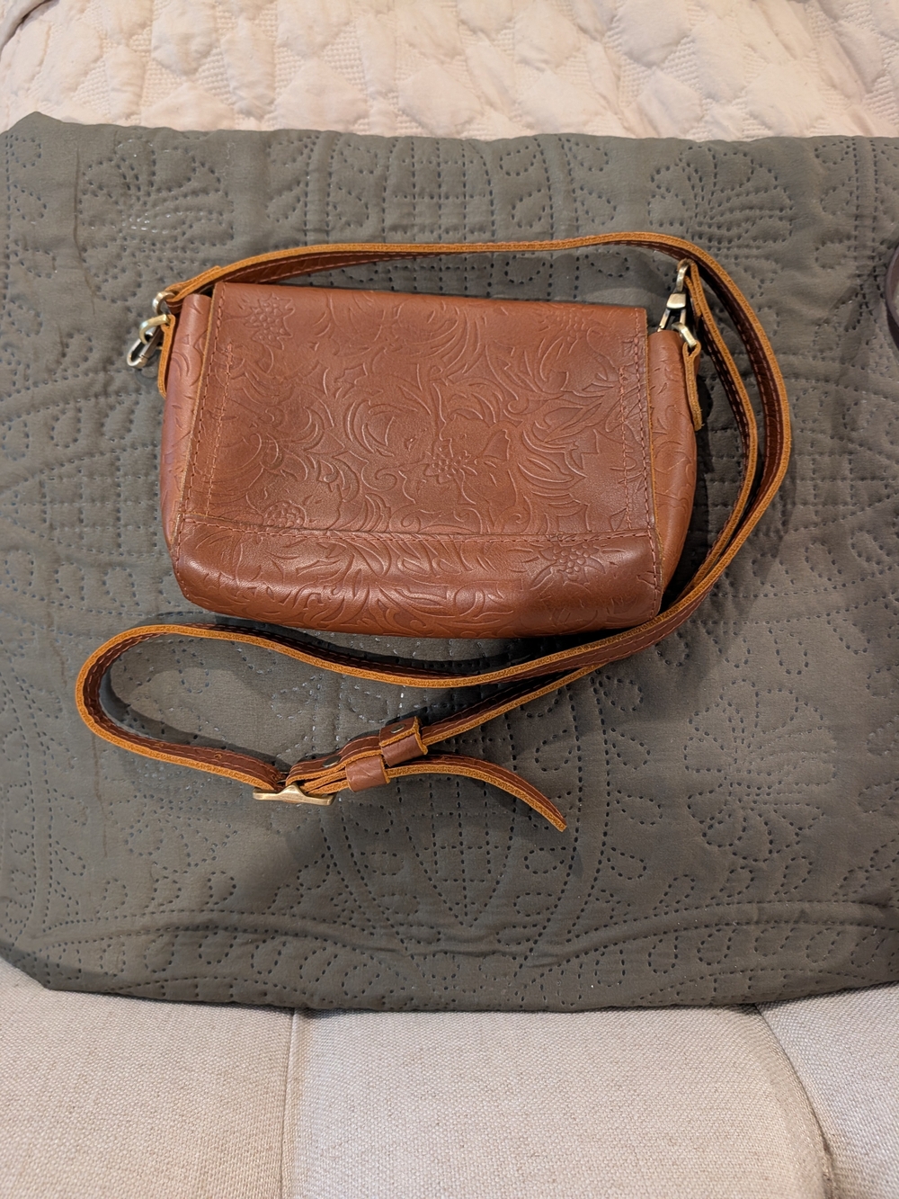 Portland Leather Embossed Leather Crossbody Cognac - Picture 4 of 7